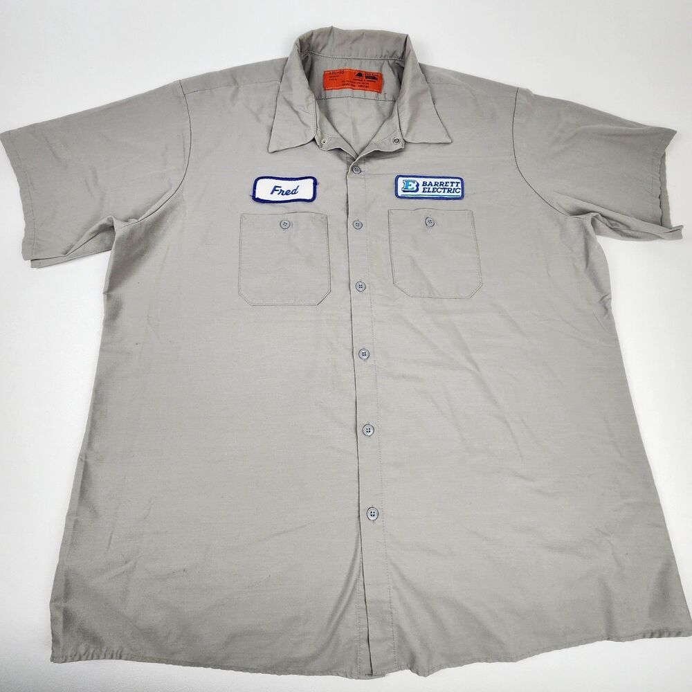 Red Kap Work Shirt Mens 2XL Tan Short Sleeve Barrett Electric Uniform Fred